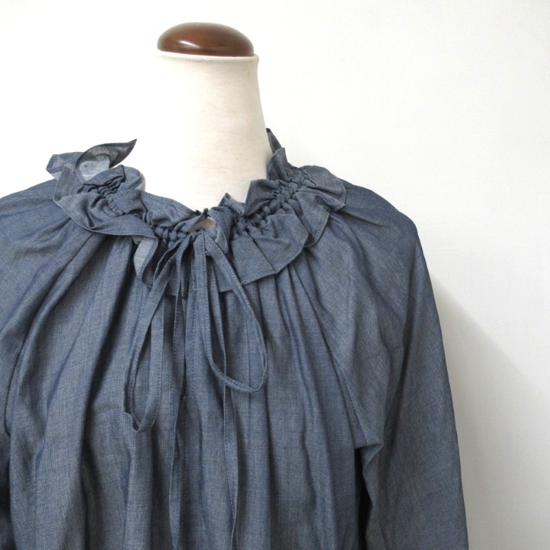 amherst  デニムギャザーフリルカラーブラウス /INDIGO1 【日本製】